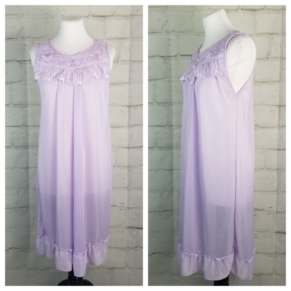 Vintage L Purple Satin Sleeveless Midi Nightie - Picture 4 of 6